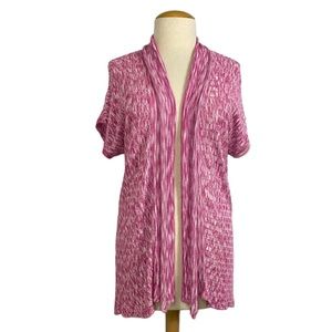 One A- 1X Short Sleeve Flyaway Sweater Pink White